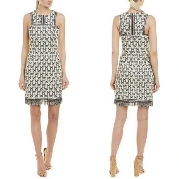 Trina Turk butterfly dress Pacific Butterfly jacquard fringe indigo ivory size 6 - Picture 11 of 14